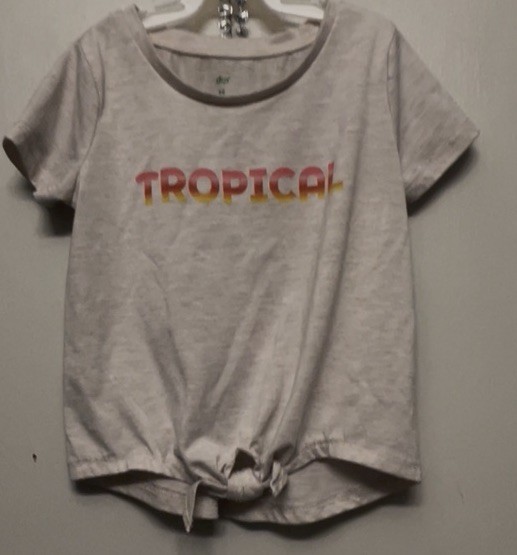 “Tropical” DIP Kids Short Sleeve Beige Tshirt w Front Knot Design Size XS  4/5
