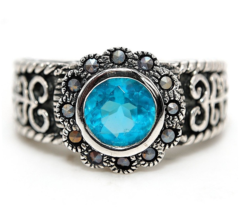 3CT Heat Treated Blue Topaz 925 Sterling Silver Ring Sz 7 Z5-5