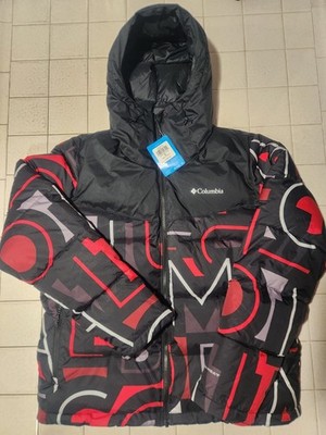 Columbia Iceline Ridge Hooded Puffer Jacket Black Red Omni Heat Men's Size M NWT