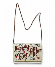 Beaded &ldquo;Happily Ever After&rdquo; Ivory Clutch Bag w/Gold Chain Strap