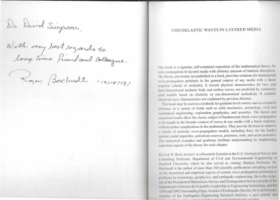 Viscoelastic Waves in Layered Media 2009 Roger Borcherdt signed math theory LN - Image 2 of 4