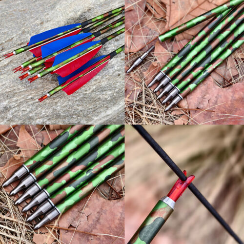 30" Pure Carbon Arrows SP340 Turkey Feather Broadheads Camo Archery Bow Hunting - Picture 2 of 15