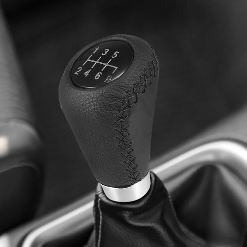 Black Leather 5 Speed Manual Car Gear Stick Shifter Shift Knob Lever Universal - Picture 7 of 8
