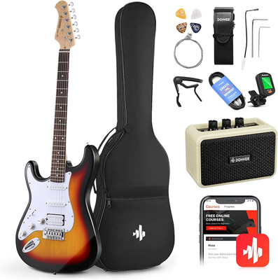 Donner E-Gitarre Set E Gitarren Linkshänder, S-S-H Pickups, Volle Größe 39 Zoll 