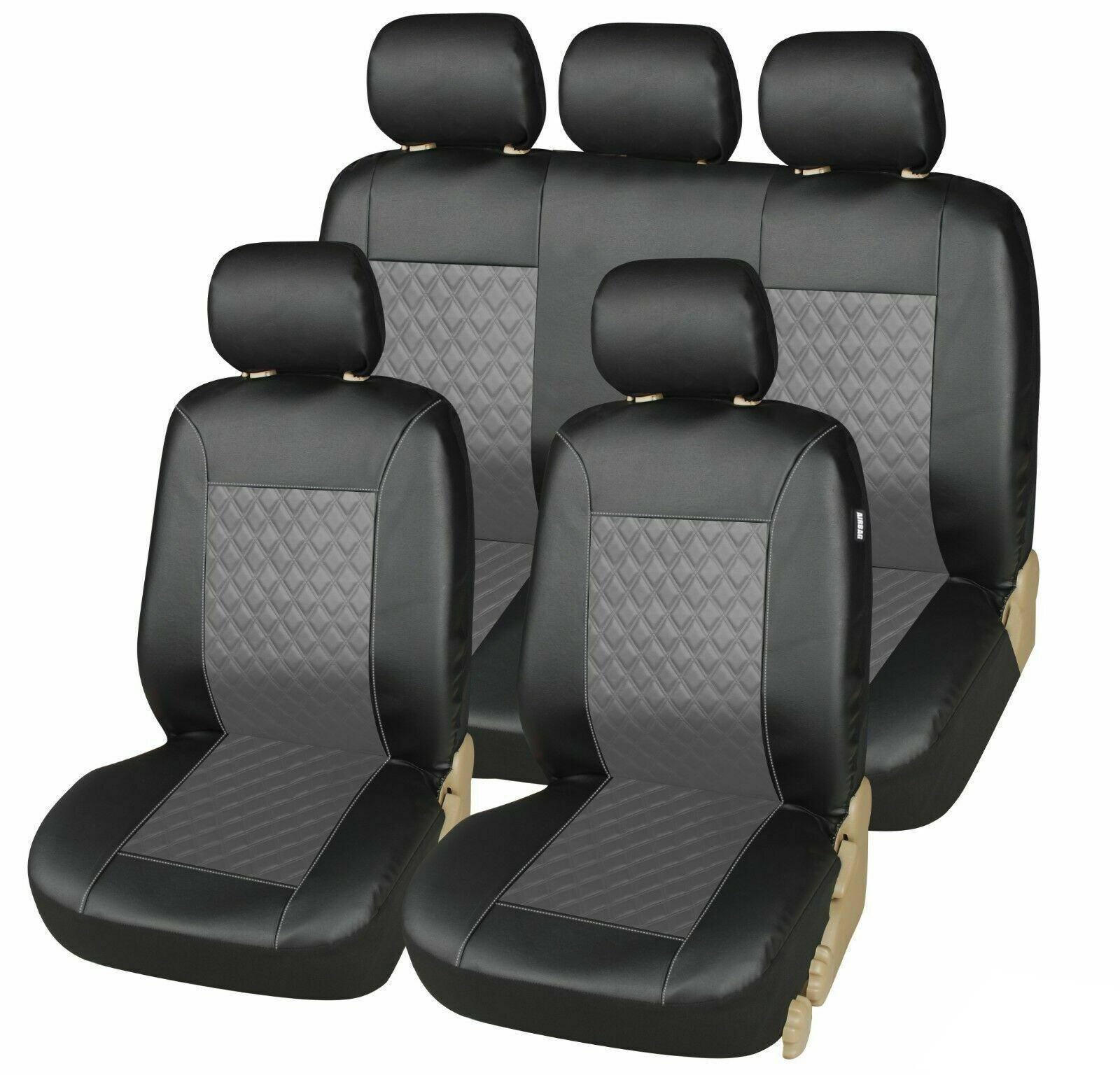 Leather Look Car Seat Cover Full Set Protectors Grey Black For Kia