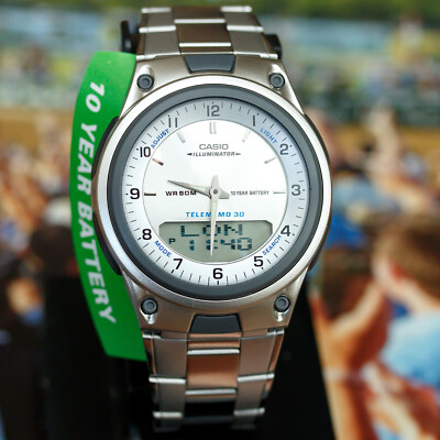 Casio AUTHENTISCH AW-80D-7AV Datenbank Weltzeit Uhr Ana Digital Edelstahl