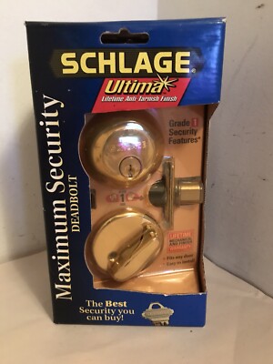 Schlage Ultima; Maximum Security Deadbolt- Lifetime Finish Brass Grade 1 NOS