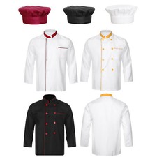 UK Men's Chef Coat Jacket Restaurant Kitchen Uniform Long Sleeve Work Wear