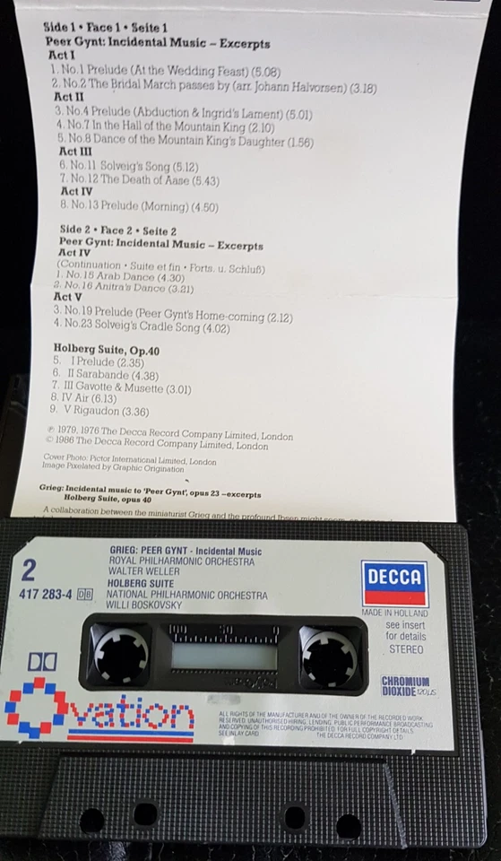 Weller / Boskovsky - Grieg's Peer Gynt / Holberg Suite - cassette tape excellent - Image 2 of 2