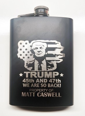 FREE SHIPPING!-President Trump Custom Engraved 8 Oz Black/Stainless Steel Flask