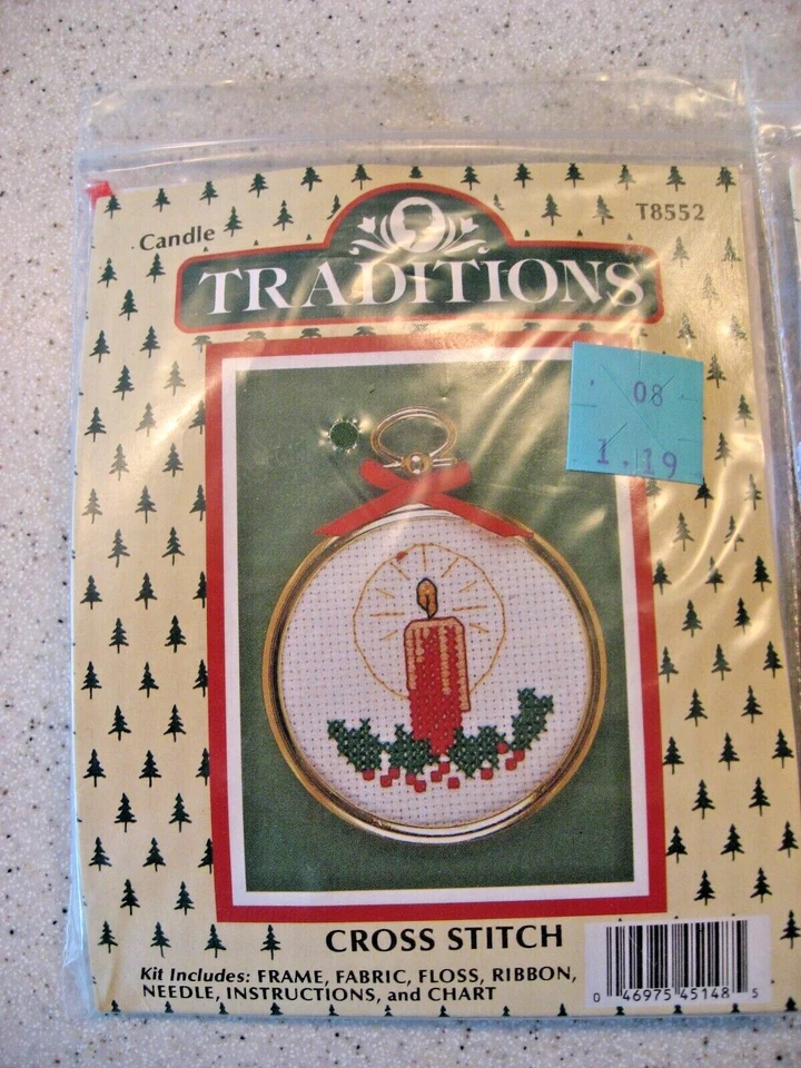 Vtg Lot of 3 Traditions Cross Stitch Christmas Ornament Kits - Candle & Stocking - Image 2 of 4