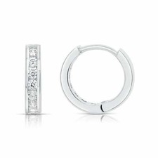 925 Solid Sterling Silver Cubic Zirconia Channel-Set Huggies Hoop Earrings