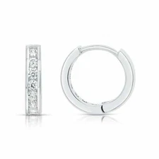 925 Solid Sterling Silver Cubic Zirconia Channel-Set Huggies Hoop Earrings