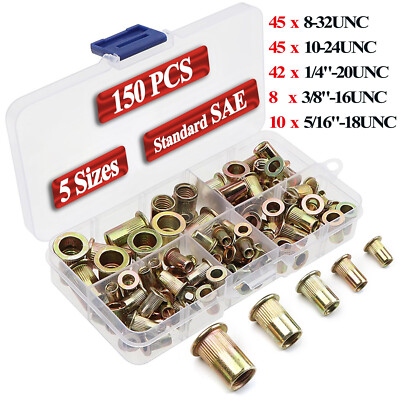 150pcs Zinc Steel Rivet Nut Kit Rivnut Insert Nutsert Assort SAE Threaded