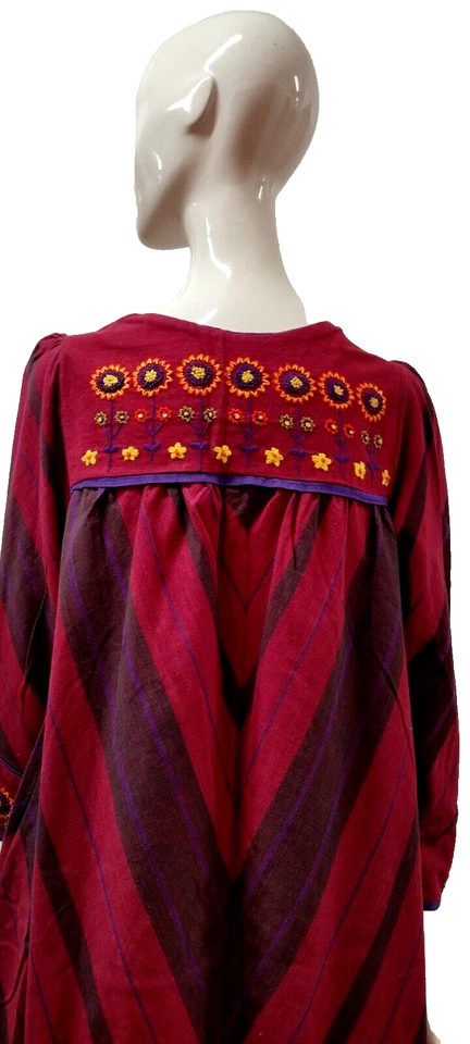 1970s Chevron Embroidered Dress Boho Mexican Made 70s Opus 1 Diana Hippie Floral - Image 2 of 4