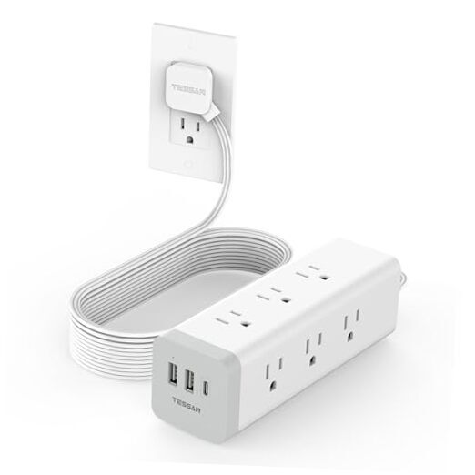Surge Protector Power Strip 15 Ft,  Flat Plug Long Extension Cord 15FT White-image