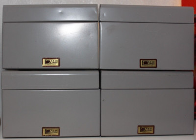 4 FLASH FILING METAL BOXES FOR 3'' x 5'' INDEX CARD RECIPE BOX STORAGE VINTAGE