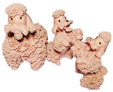 Pink Spaghetti Poodles Set of 3 MCM Ceramic Figurines Figures Mid Century *READ*