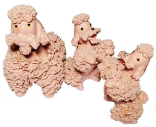 Pink Spaghetti Poodles Set of 3 MCM Ceramic Figurines Figures Mid Century *READ*