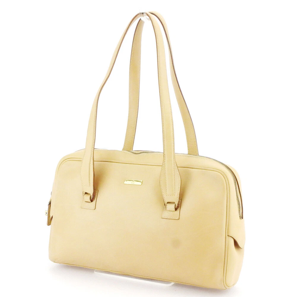 Sac fourre tout GUCCI plaque logo cuir beige authentique d'occasion T982