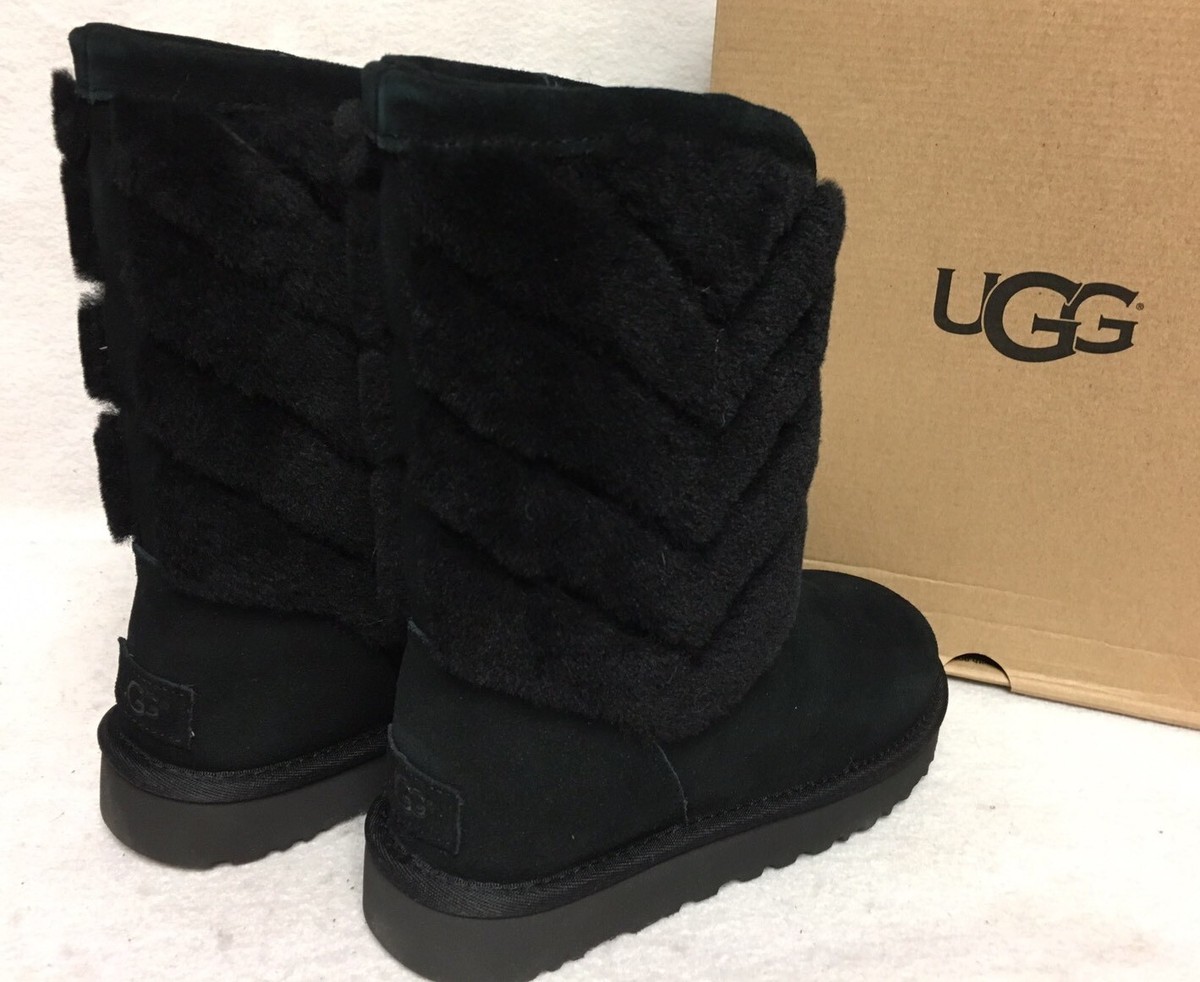 UGG Australia Tania Black Suede Sheepskin Short Boots Women's