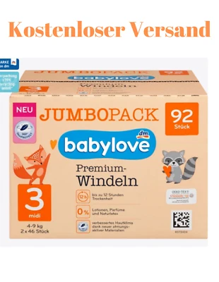 Babylove Windeln Premium Gr. 3, Midi, 4-9 kg, Jumbo Pack, 92 Stk Windeln Pants