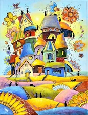 Oil painting Flowers Cats Gift for Girlfriend Fantasy Art best gift for women