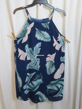 Shift Dress Blues Cream High Neck Spagetti Straps Short Lined Med