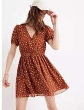 NWT Madewell Smocked-Waist Mini Dress in Inkspot Dots Size XXS