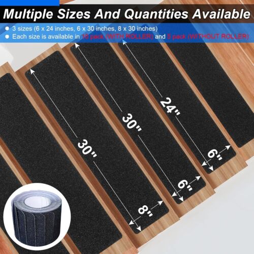 Outdoor Stair Treads Non Slip Strips 5 Pack 6” X 24” Anti Slip Grip Tape Black - Picture 3 of 11