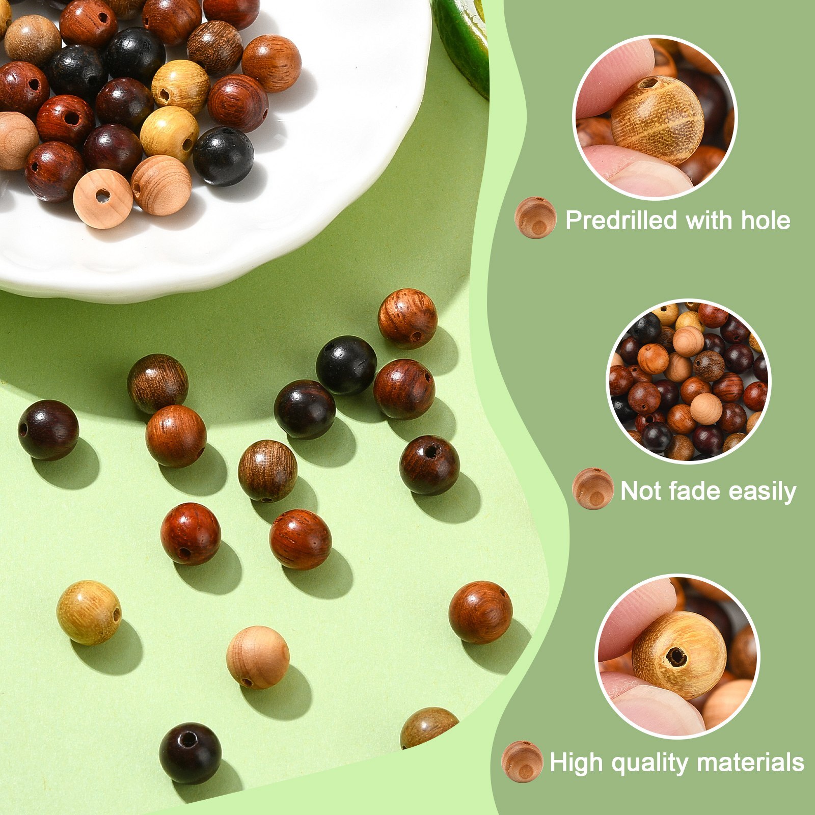 200x 8-8.5mm Assorted Color Wooden Beads Large Hole Wood Beads Bulk for DIY