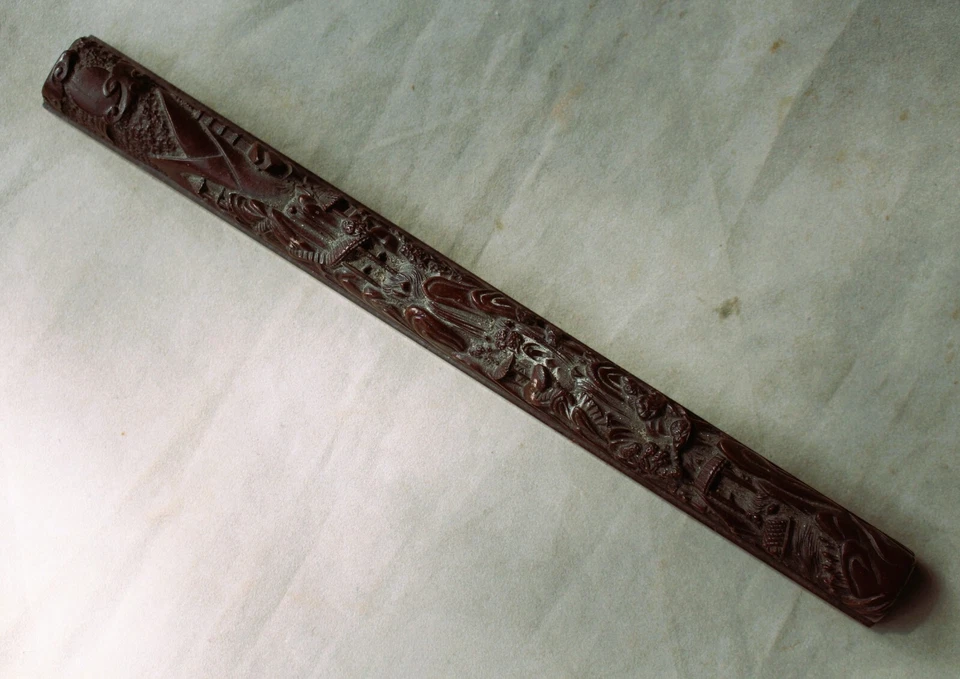 Figura antigua china o coreana firmada Qing tallada piedra rollo peso c. 1910 Foto 2 de 4