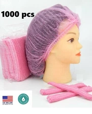 1000 Disposable 18" Non-Woven Strip Mob Caps (Pink) Net Bouffant Head Covers