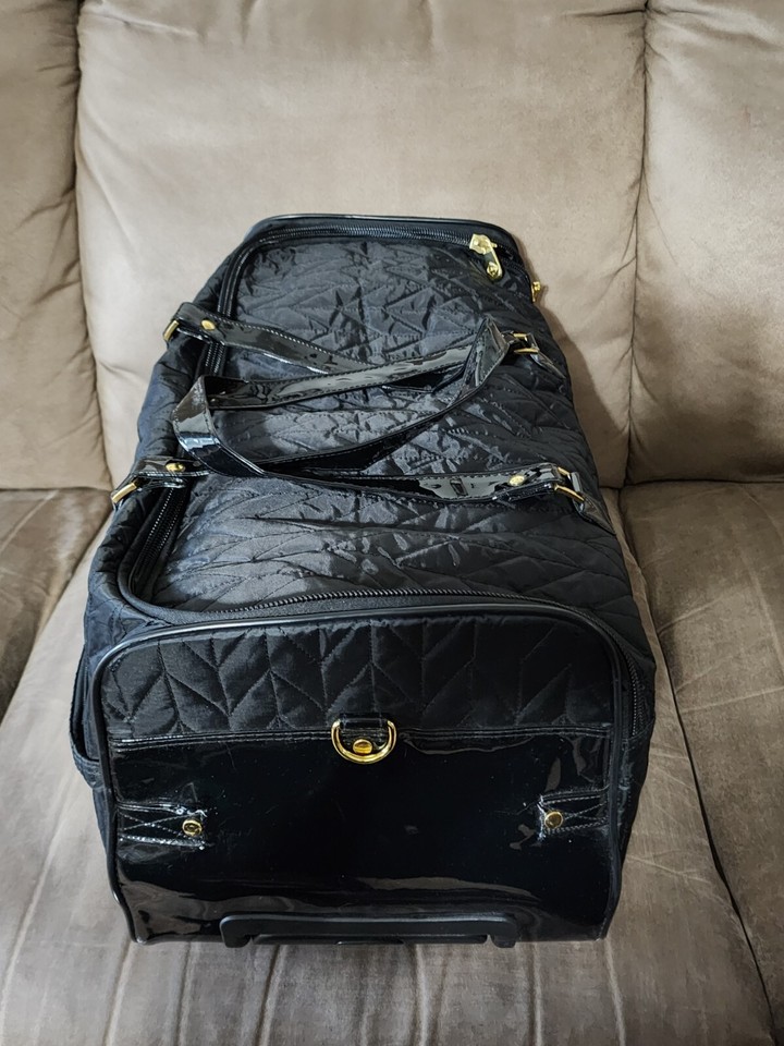 JM New York Designer Wheeled Duffle Bag Carry On Luggage Black, Quilted