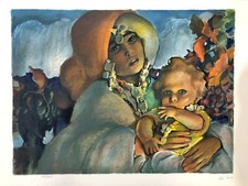 Arte israeliana - Abel Pann - Rachel e Benjamin - litografia - firmata nel pi...