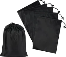 Drawstring Bag with Toggle - Nylon Cinch and Ditty Pouch - Six Pack (Black, 8 X