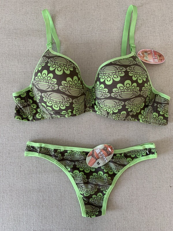 “New” Elegant Bra Panty Set Size 32A/S Color Green/brown