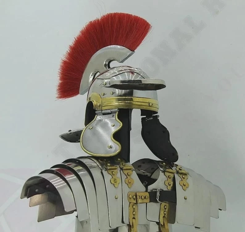Armadura romana Lorica Segmentata con casco: juego de disfraces LARP de acero Foto 2 de 4