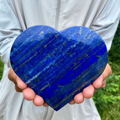 1.41LB Natural Lapis Lazuli Heart Healing Energy Wealth Crystal Home Decoration