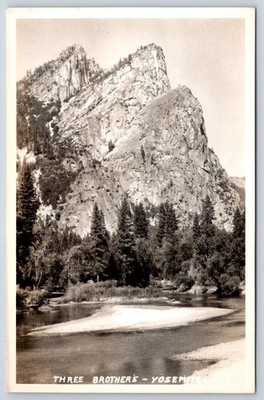 Vintage California Postcard YOSEMITE Three Brothers Mountain RPPC