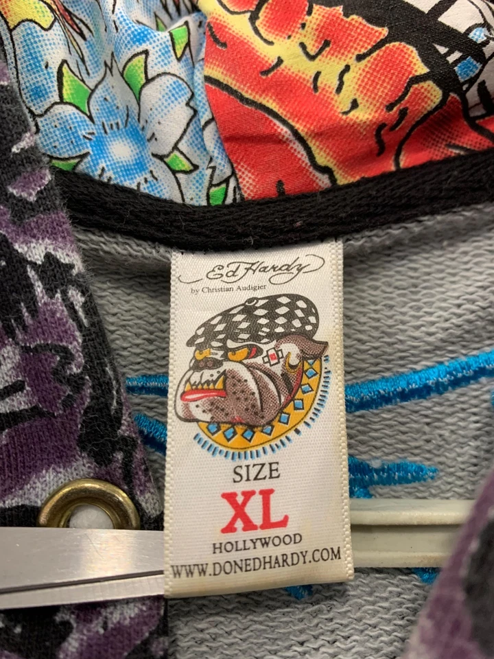 Sudadera con Capucha Ed Hardy por Christian Audigier XL Para Hombre Hecha en EE. UU. Gráfico Completo #127 Foto 3 de 4