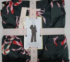 New Victoria's Secret Signature Glazed Satin Long Pajama Set Black Sz Large