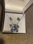 Sterling 925 Blue Topaz Diamond Accent Butterfly Pendant Necklace & Earrings Nos — photo 4