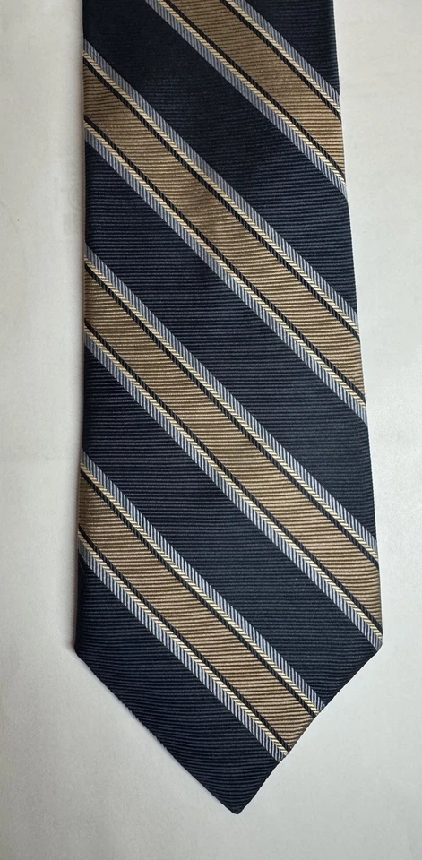 Corbata Oleg Cassini, Vintage, 100% Seda, Repp Azul y Tostado Business, Preppy Foto 2 de 3