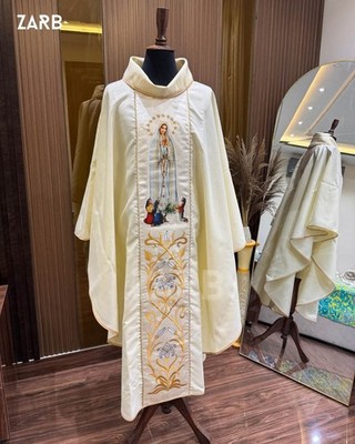Ivory Catholic Priest Chasuble, Our Lady of Fatima Vestment Mass Liturgical