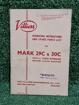 #ad #ad VILLIERS MK 29C 30C Two Stroke Engine Motorcycle Instructions amp; Part List 1956 GBP 9.99
