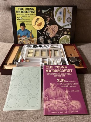 1955 KOSMOS THE YOUNG MICROSCOPIST 220 EXPERIMENT BOX RARE GERMANY Laboratory
