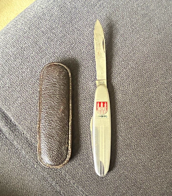 Vintage Taschenmesser BONS Solingen mit Hamburg Wappen, Edelstahl Griff/ Etui - Bild 1 von 4