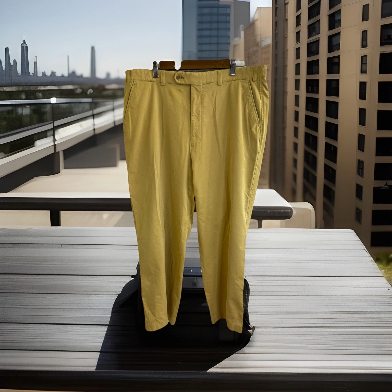 Hiltl Sports Mens Ultimate Trousers Chino Pants 37x26.5 High Rise Flat Front