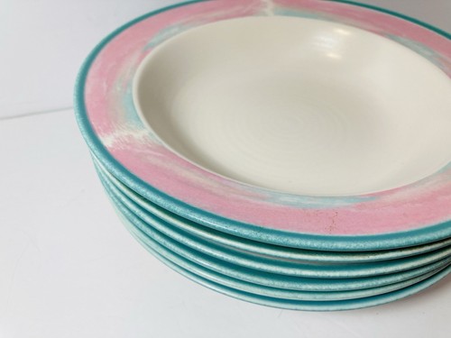 VTG Treasure Craft Soup Bowl Salad Dessert Pink Aqua Mirage Stoneware 6 Avail EX - Picture 4 of 10